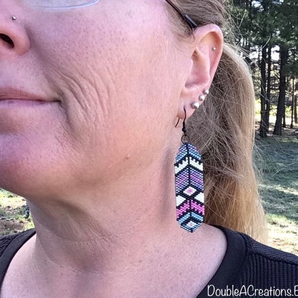 Southwest Feathers Beaded Earrings, New, Handmade by Me - Picture 8 of 10